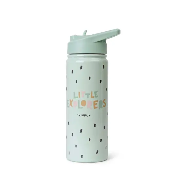 Sticla termica Premium pentru copii Saro Little Explorer 500 ml, otel inoxidabil 304, fara BPA, anti-condens, 12h, cu pai retractabil si capac etans