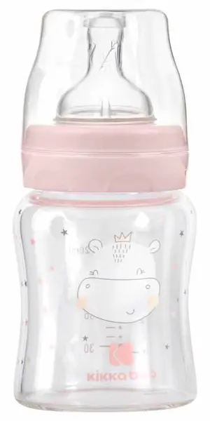 Sticle de sticlă pentru copii KikkaBoo Hippo Dreams - 120 ml, roz