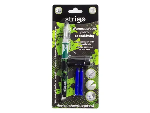 Stilou cu cerneala care se sterge+dispozitiv de curatare penita +2 rezerve cerneala,design verde