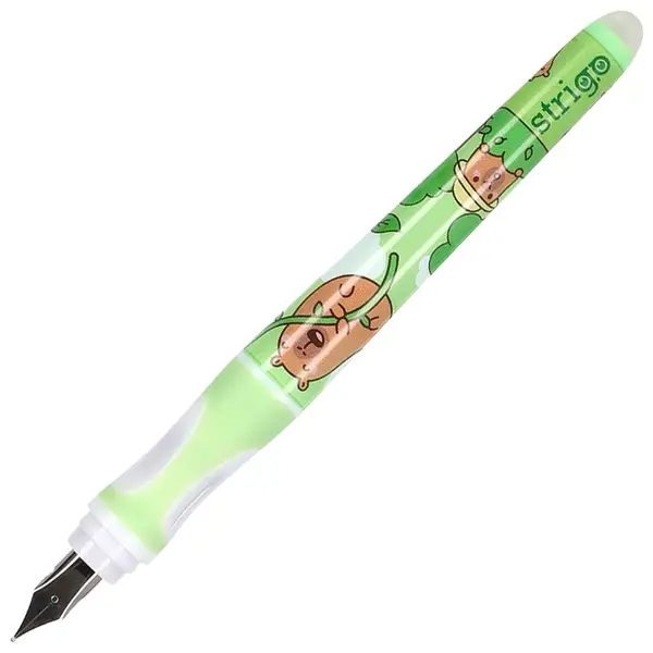 Stilou cu stergere Strigo Capybara verde + 2 rezerve + dispozitiv curatare
