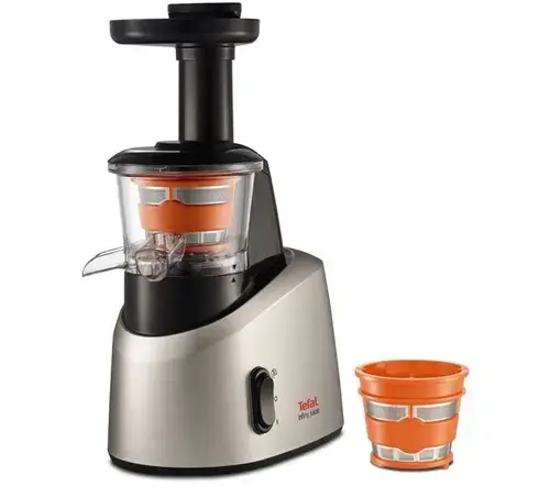 Storcator de fructe si legume prin presare la rece Tefal Infiny Juice ZC255, 200 W, Recipient suc 0.8 l, Recipient pulpa 0.8 l,1 viteza, Functie Reverse (Negru/Inox)