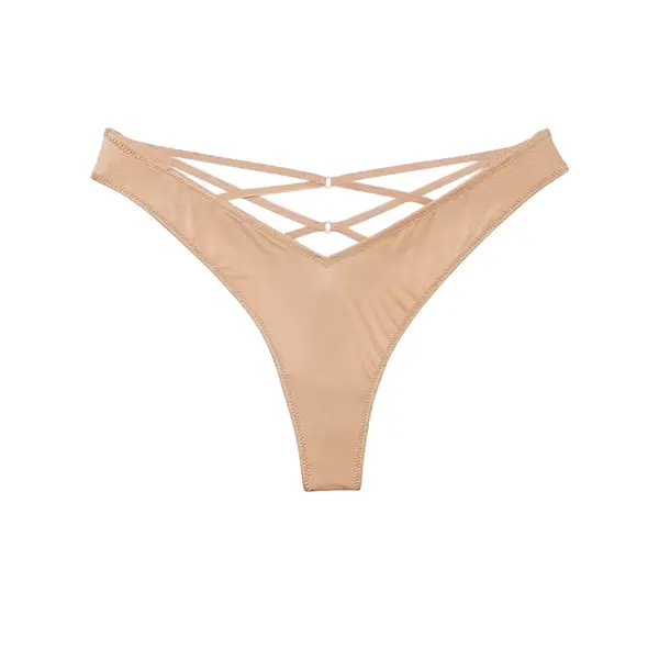 Strappy back high-leg thong panty - beige S