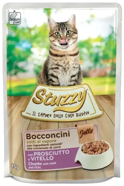 STUZZY Jelly Plic hrană umedă pentru pisici, cu Viţel/Şuncă 85g