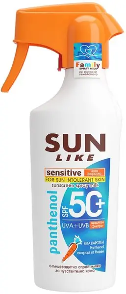 Sun Like Panthenol Lapte spray cu protecție solară pentru piele sensibilă, SPF50, 250 ml