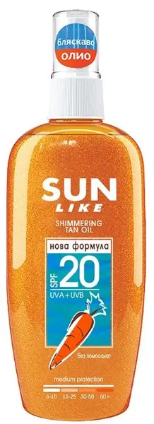 Sun Like Ulei de protecție solară pentru bronzare rapidă cu particule strălucitoare, SPF20, 150 ml
