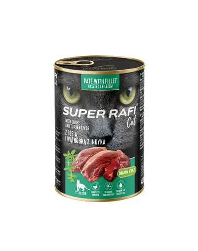 SUPER RAFI Cat rață și ficat de curcan 400 g pisici sterilizate