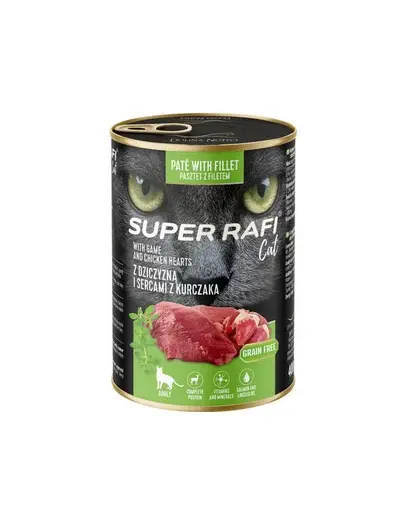 SUPER RAFI Cat vânat și inimi de pui 400 g hrană umedă pentru pisici adulte