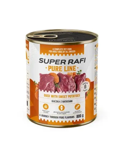 SUPER RAFI Pure Line rață și cartofi dulci 800 g hrană umedă câini adulți