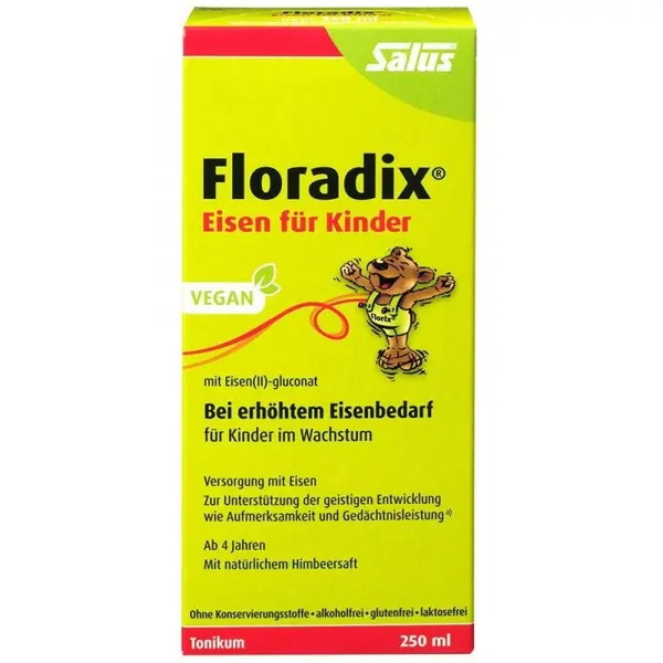 Supliment Alimentar Copii, Salus, Floradix, din Extras de Plante si Fructe, cu Fier, Varsta 4+ Ani, Aroma Zmeura