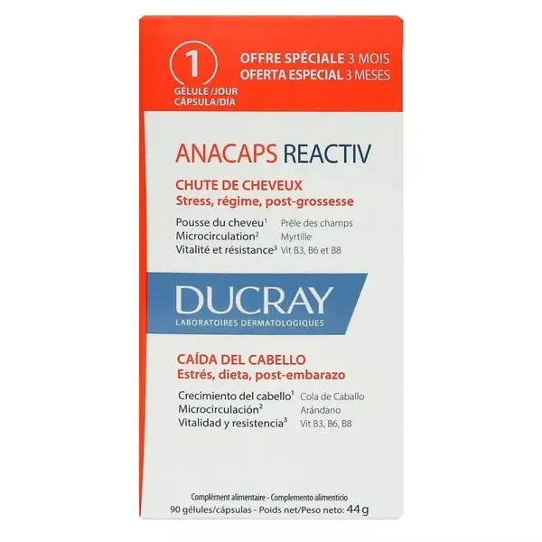 Supliment Alimentar, Ducray, Anacaps Expert, Reactiv, Tratament Impotriva Caderii Parului, cu Aminoacizi si Minerale, 90 capsule