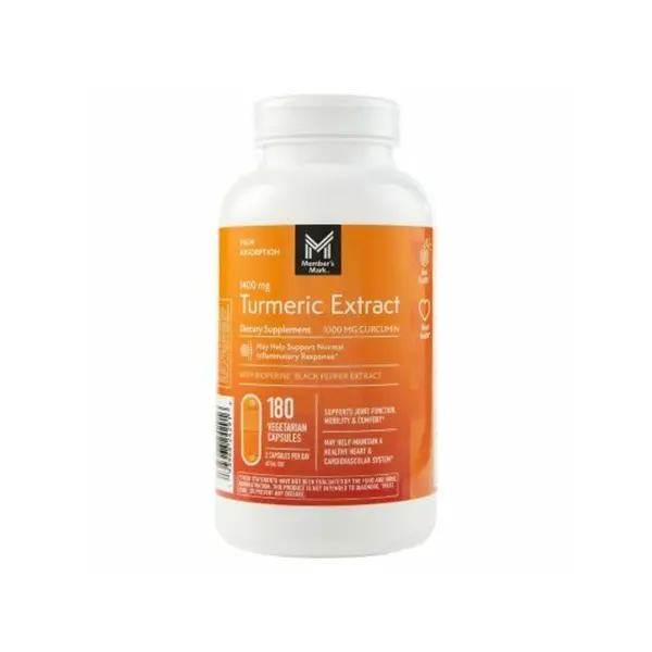 Supliment Alimentar, Member Mark, Turmeric Extract, Efect Anti-inflamator, Vegan, fara Lactoza, fara Gluten, 180 capsule