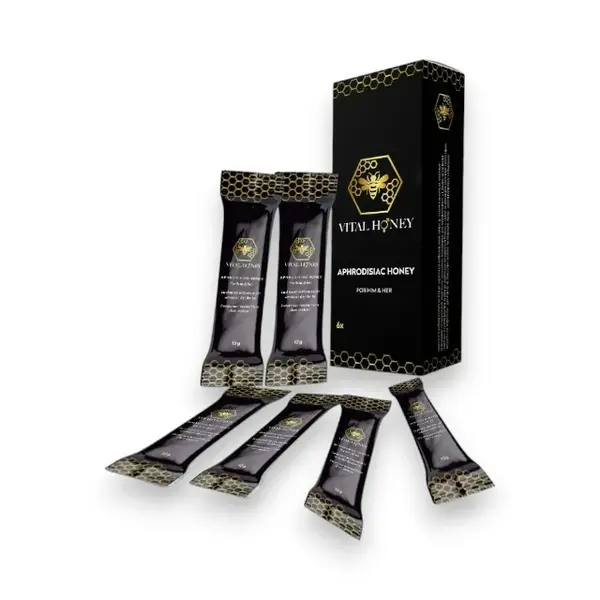Supliment alimentar pe bază de miere VITAL HONEY, poate ajuta la potenta, erectie si intarzierea ejacularii, 1 cutie x 6 plicuri