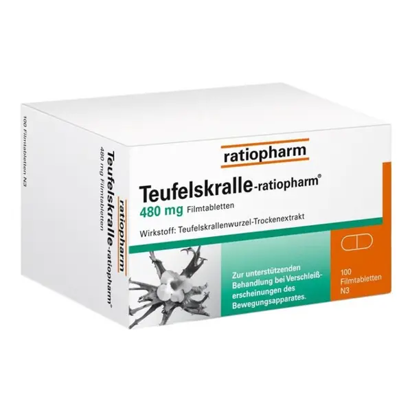 Supliment Alimentar, Ratiopharm, Teufelskralle, cu Extract din Radacina de Gheara-Diavolului 480 mg, Sustine Mobilitatea Articulatiilor, 100 comprimate