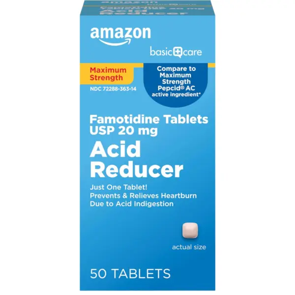 Supliment, Amazon Basic Care, Acid Reducer, Amelioreaza Rapid Arsurile Stomacale si Refluxul Gastric, 50 tablete