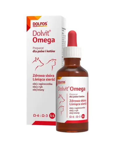 Supliment pentru câini și pisici cu cădere excesivă a blănii DOLFOS Dolvit Omega 50 ml cu Omega-3 și Omega-6
