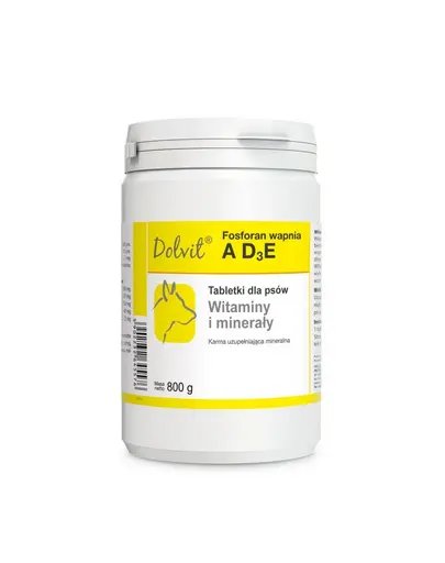 Suplimente pentru câini cu calciu, fosfor și vitamine AD3E DOLFOS Dolvit 800 g