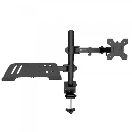 Suport brat de birou pentru monitor Techly ICA-LCD 174NB, 13-32 inch si raft pentru laptopuri, Negru