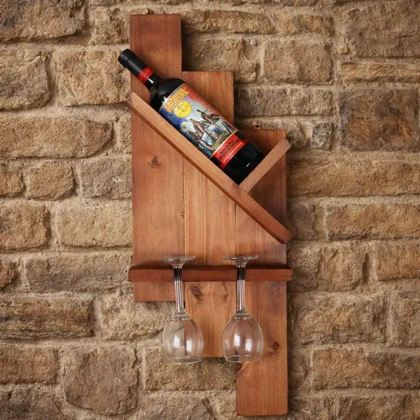 Suport de perete pentru vin cu 1 sticla si 2 pahare - 70 27 cm
