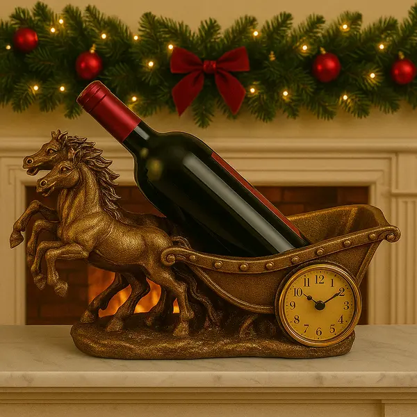 Suport Decorativ pentru Vin cu Ceas – Model Cai / Model Elefant