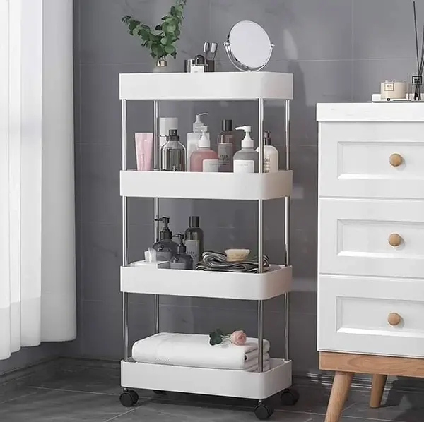 Suport depozitare cu 4 rafturi tip carucior modular pentru baie sau bucatarie