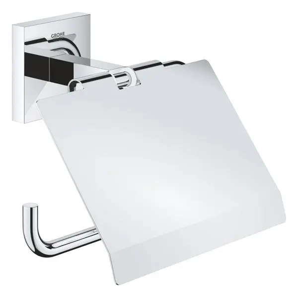 Suport hartie igienica Grohe Start Cube 41102000, 1 rola, capac, montare pe perete, fixare ascunsa, Crom