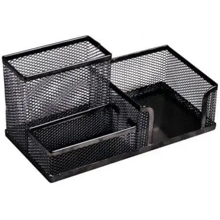 Suport instrumente de scris mesh metalic 3 compartimente negru Suport instrumente de scris mesh metalic 3 compartimente negru