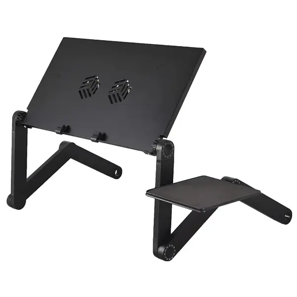 Suport laptop metalic HAWIRE cu 3 picioare pliabile, Stand multifunctional, Dubla racire, Mouse pad inclus, Dimensiune masuta 480x260mm, Negru