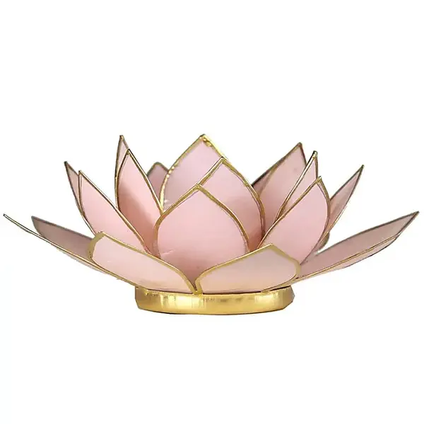 Suport lumanare roz pal floare lotus din Philippine cu cochilii Capiz