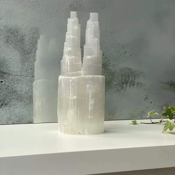 Suport lumanare selenit Iceberg Twin 30 cm