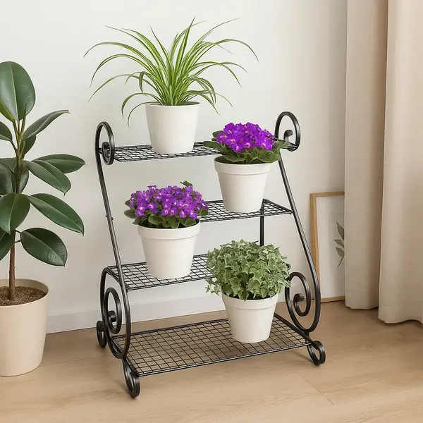 Suport metalic pentru flori din fier forjat, negru, 85x65x48 cm - Florys