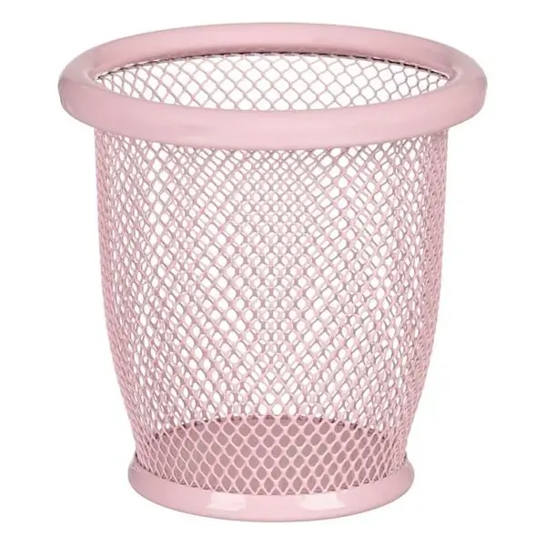 Suport metalic pentru pixuri si creioane, roz nud,10x10 cm