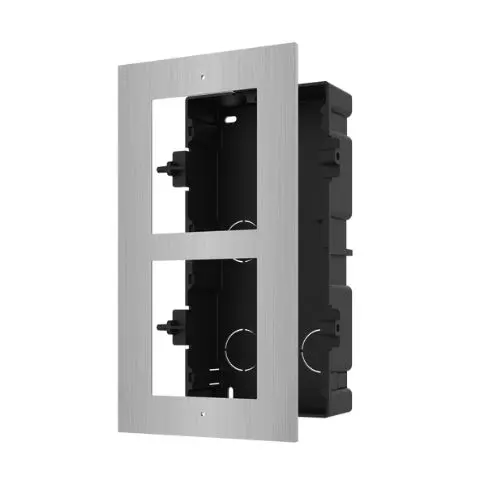 Suport montaj videointerfon modular Hikvision DS-KD-ACF2/S, 2 module, panou inox, cutie incastrata plastic