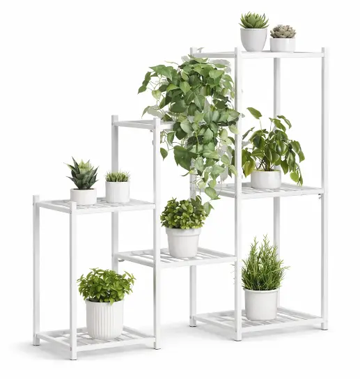Suport multifunctional pentru flori potrivit pentru interior si exterior 95 x 27,5 x 82,5 ALB