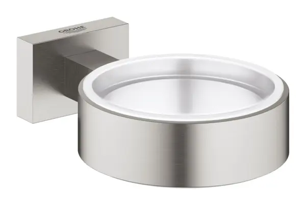 Suport pahar/dozator Grohe Essentials Cube, pe perete, metal, mat, otel satinat, 40508DC1