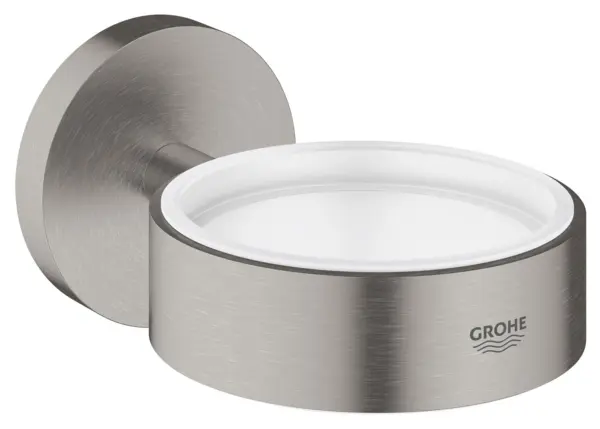 Suport pahar/dozator Grohe Essentials, pe perete, metal, mat, otel satinat, 40369DC1