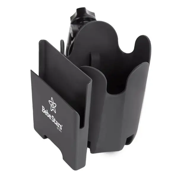 Suport pentru carucior, Bebe Stars, Universal, Pentru biberon/pahar si carcasa smartphone, Rotire 360 grade, Din materiale ecologice, Black