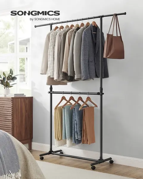 Suport pentru haine reglabil cu roti Songmics Negru 165x49x180 cm