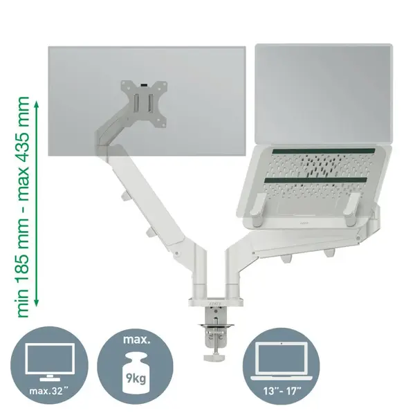 Suport pentru monitor Leitz Ergo 2 brate ajustabile extensibile suport pentru laptop Suport pentru monitor Leitz Ergo 2 brate ajustabile extensibile suport pentru laptop gri deschis