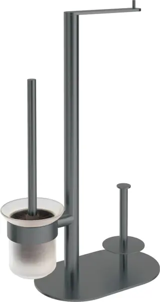 Suport perie wc multifunctional gun metal gri, Deante Round