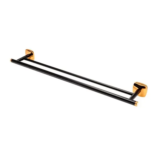 Suport prosop baie dublu FDesign Merida, 60 cm, negru mat rose gold lucios