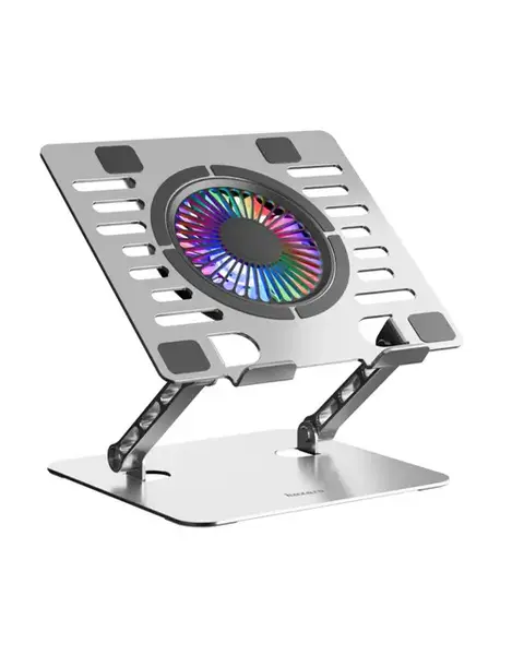 Suport racire laptop Huzaro HZ-HOLD 4.0 RGB, Aluminiu, Iluminare RGB, Reglabil pe inaltime & unghi, Compatibil 11–17inch, 2x USB (Argintiu)