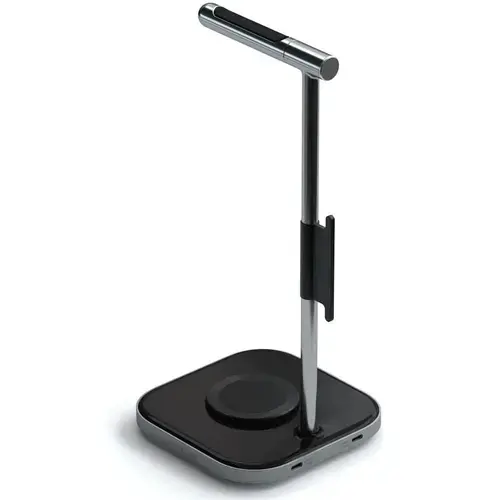 Suport Satechi 2-IN-1 casti si incarcator wireless USB-C cablu inclus, adaptorul priza nu este inclus, Gri