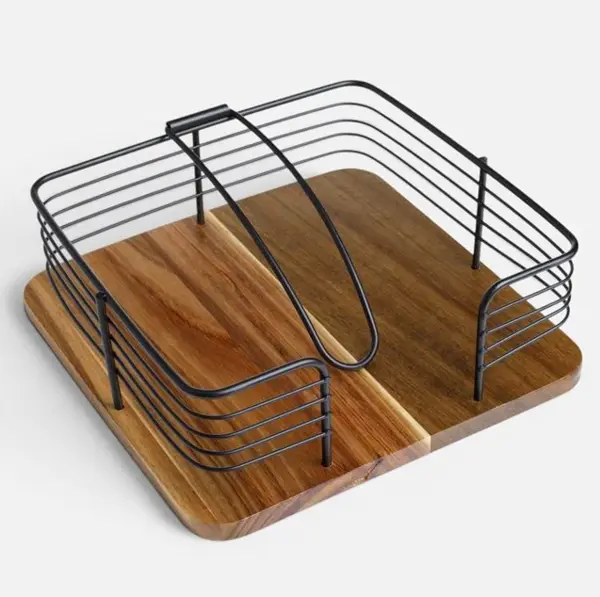 Suport servetele din lemn si metal cu clema, negru, 14x12x5 cm