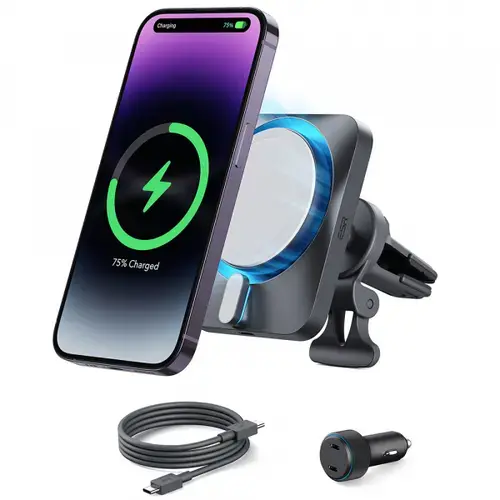 Suport si Incarcator Auto Wireless ESR CryoBoost, 15W, 1.67A (Argintiu)