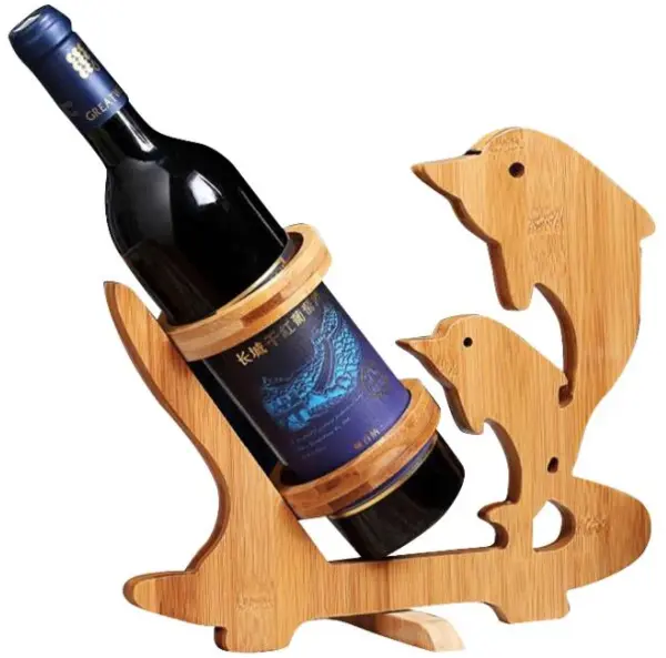 Suport sticla vin model delfin lemn bambus