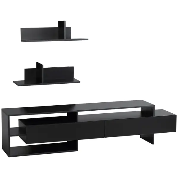 Suport TV modern HOMCOM cu 2 rafturi din lemn, dulap TV cu compartimente deschise si dulapuri, negru | Aosom Romania