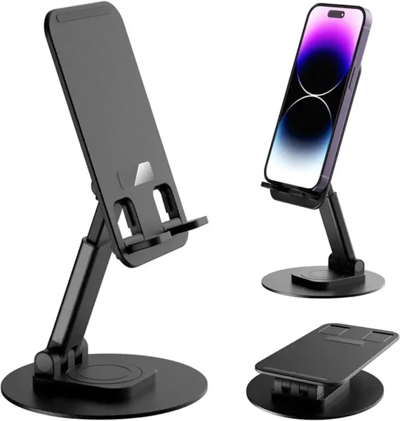 Suport universal pliabil pentru telefon tableta, cu rotire 360 de grade, din aluminiu, ajustabil in mai multe unghiuri, suport stabil pentru birou si calatorii, suport compact, usor.