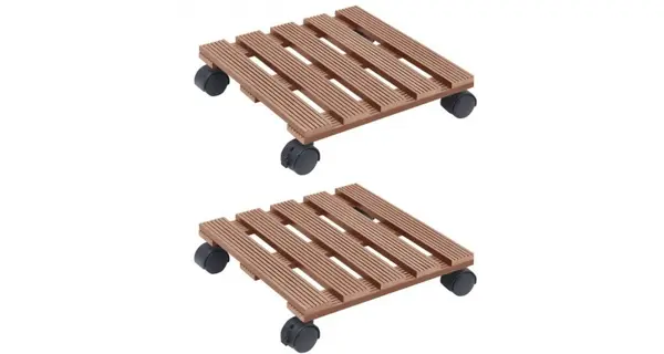 Suporturi de plante cu role, 2 buc., maro, 30x30x7,5 cm, wpc