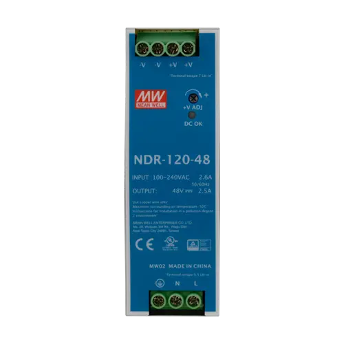 Sursă de alimentare în comutație 48V / 2.5A, 120W, montaj pe șină DIN, carcasă metalică, MEAN WELL NDR-120-48