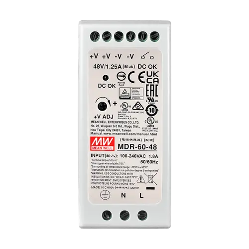 Sursă de alimentare în comutație 48V DC / 1.25A / 60W, montaj șină DIN, MEAN WELL MDR-60-48